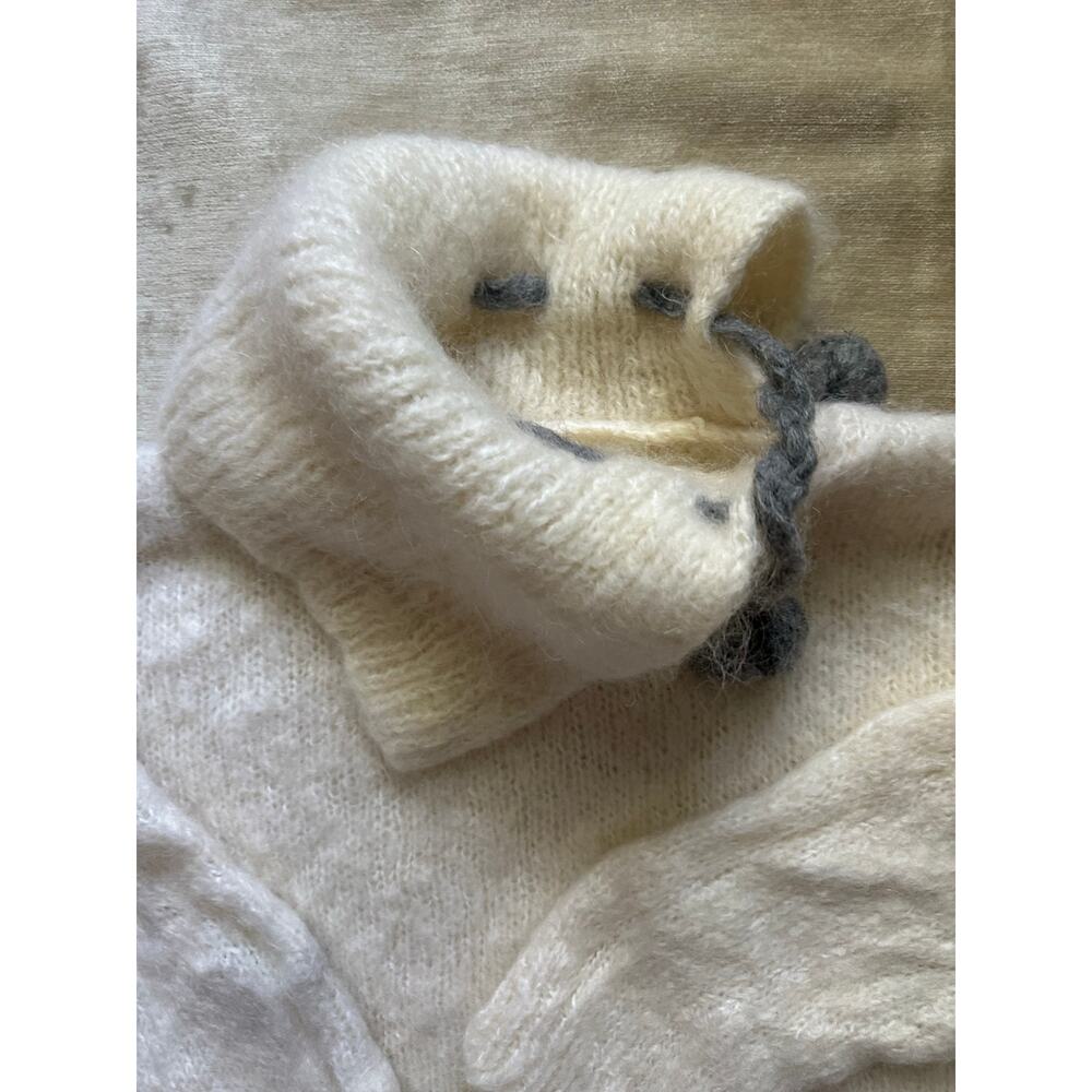 Vintage french Mohair Fuzzy Hand Knit Sweater off white bear rare unique strange - Picture 12 of 13